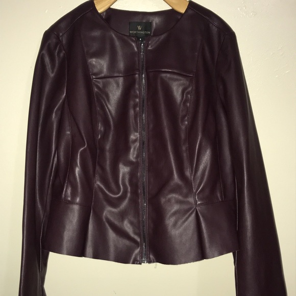 WORTHINGTON PLEATHER FAUX LEATHER PEPLUM JACKET BURGUNDY MSRP $80 Size 6 NWT - Picture 5 of 7